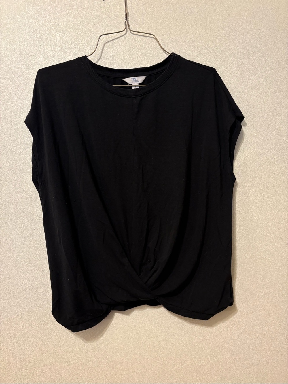 Time and Tru Black Twist-Front Crop Top